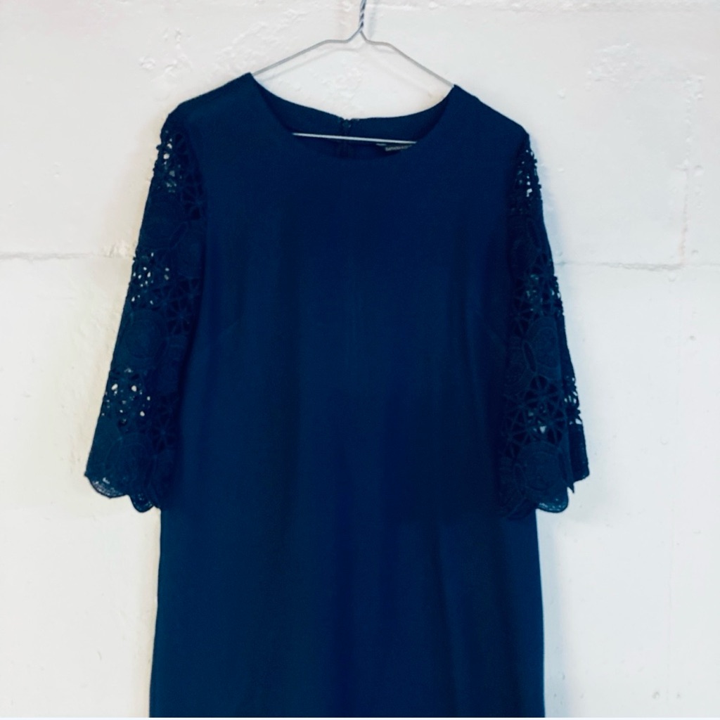 Banana Republic Navy Dress With Lace Sleeves